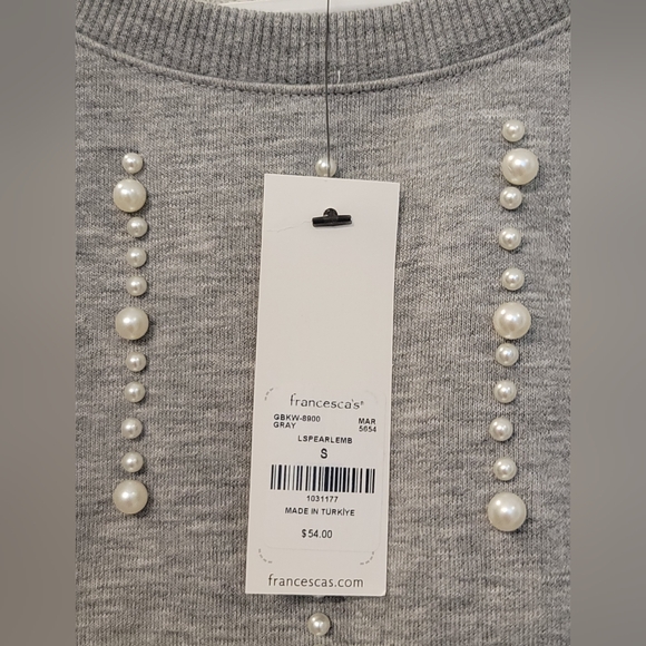 Franchesca's Cropped Sweatshirt Pearl-Embellished Grey- Small NWT - Picture 6 of 8